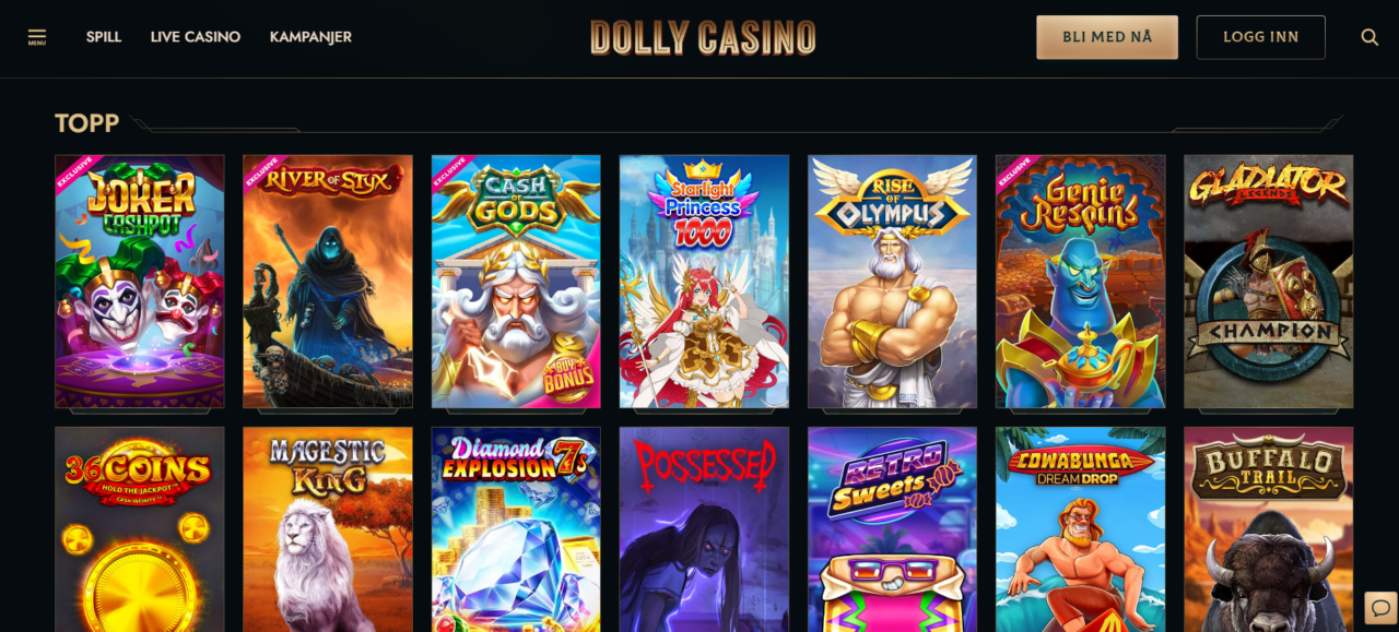 Spillutvalg på Dolly Casino